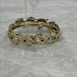 Gold Leaf Bracelet with Red Accents